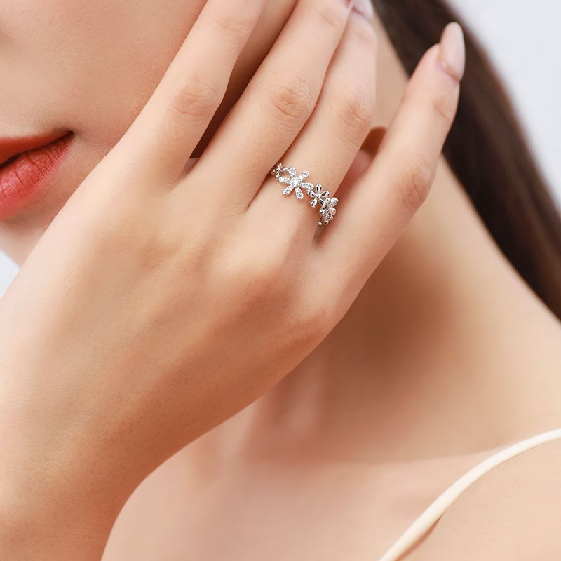 Sterling Silver Ring Female Korean Fashion Light Luxury Micro Diamond Ring