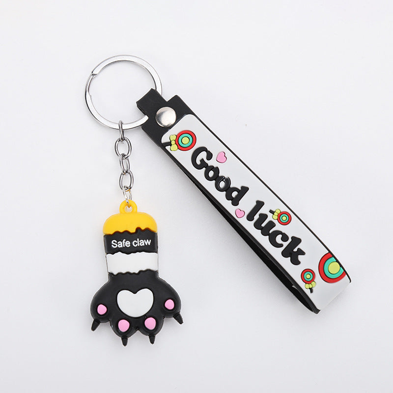 Llavero Estéreo Creativo con Garra de Gato de Dibujos Animados y Corazón de Chica