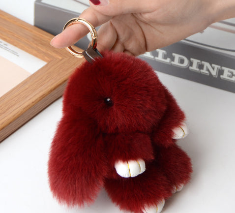 15cm Cute Pluff Bunny Keychain Rex Genuine Rabbit Fur Key Chains For Women Bag Toys Doll Fluffy Pom Pom Lovely Pompom Keyring