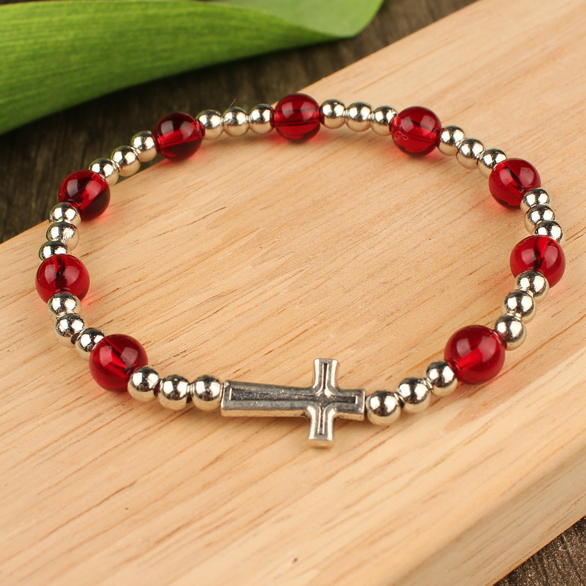 Women's Fashion Simple Cross Rosary Bracelet