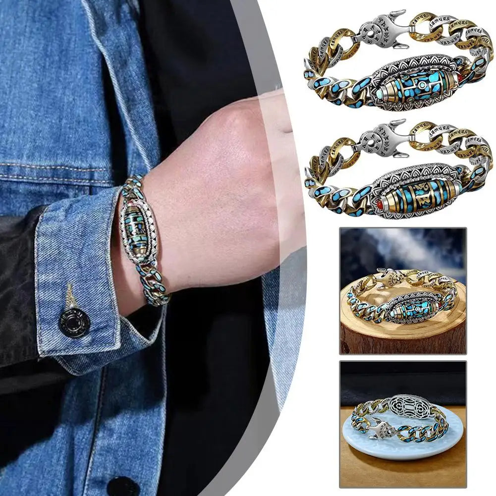 Joyas de Moda Nueva Pulsera para Hombre Personalidad Retro Transferencia Rotatoria Nueve Ojos Perla Pulseras Regalo de Alta Gama