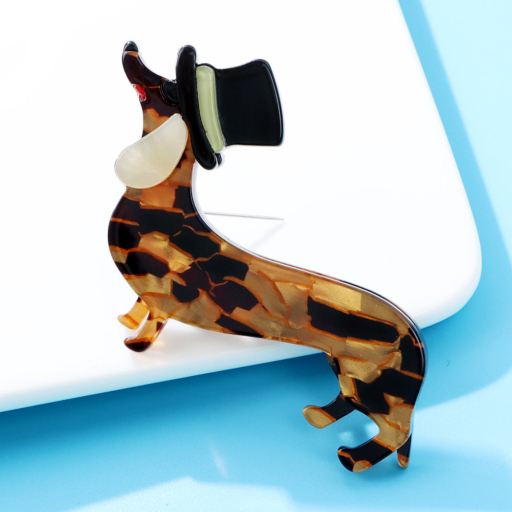 Broche de perro salchicha de acrílico y acetato de moda