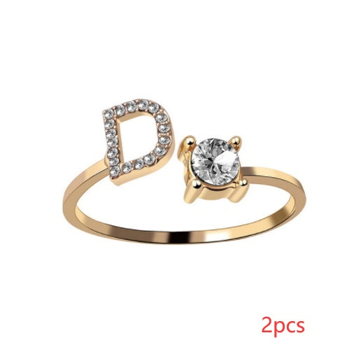 Nuevo Diseño Anillo Ajustable con Letra Inicial 26 Joyería de Moda para Mujeres Joyería Simple y Elegante