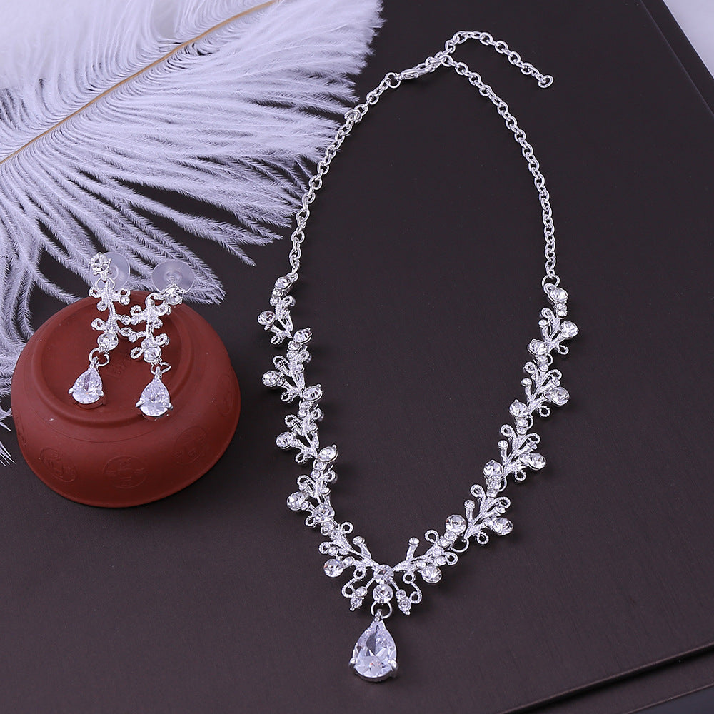 Braut Strass Zirkon Ohrring-Halskette