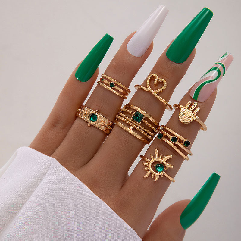 Ring-Set „Metal Emerald Diamond Love Palm“