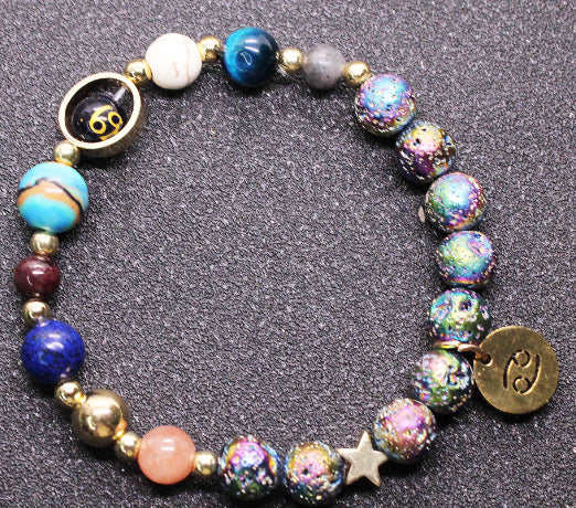Pulseras de las Doce Constelaciones de Roca Volcánica Colorida de San Azul