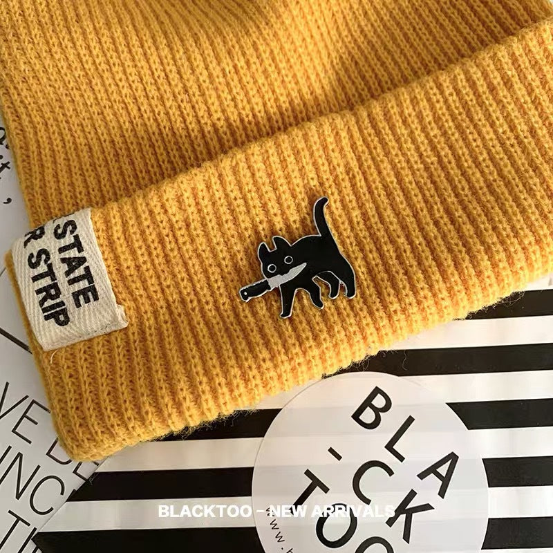 Schwarze Katze Messer Brosche Süße Persönlichkeit Original Abzeichen Cartoon Metall Accessoires