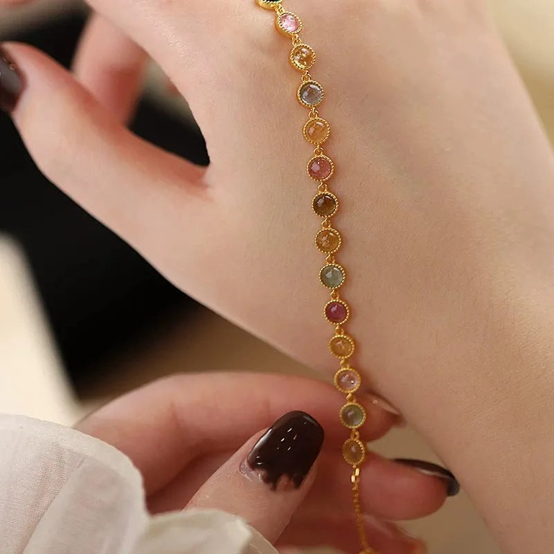 Womens Luxury Niche Delicate Multicolored Tourmaline Bracelet