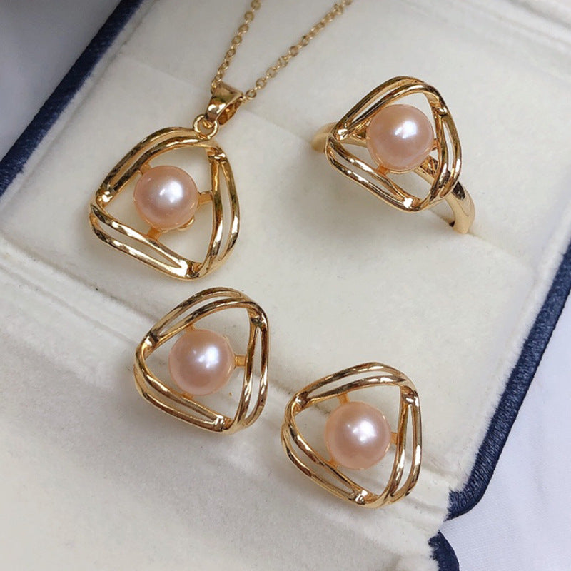 Schlichtes und Exquisites Süßwasserperlen-Collier-Set