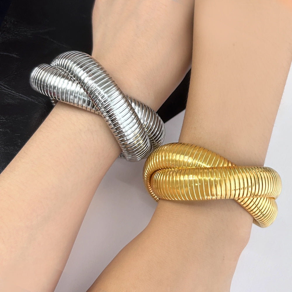 Edelstahl Elastisches Doppelring-Armband Schlangenförmig Titan