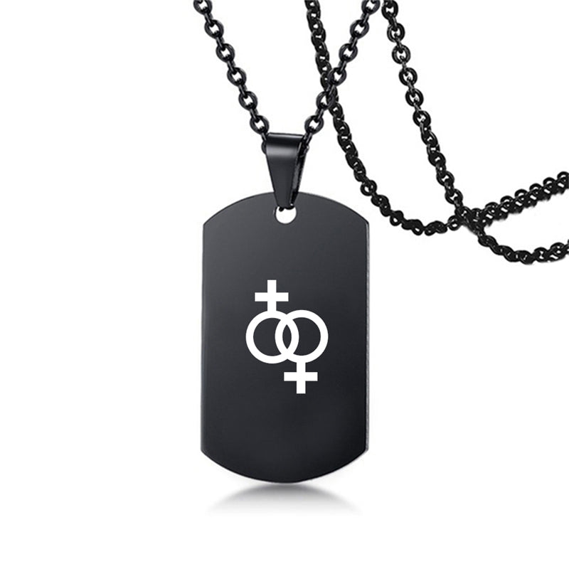 Edelstahl LGBT ID Halskette Schmuck Gravieren Gay Lesbian Transgender Symbol Hundemarken Halsketten für Männer Frauen