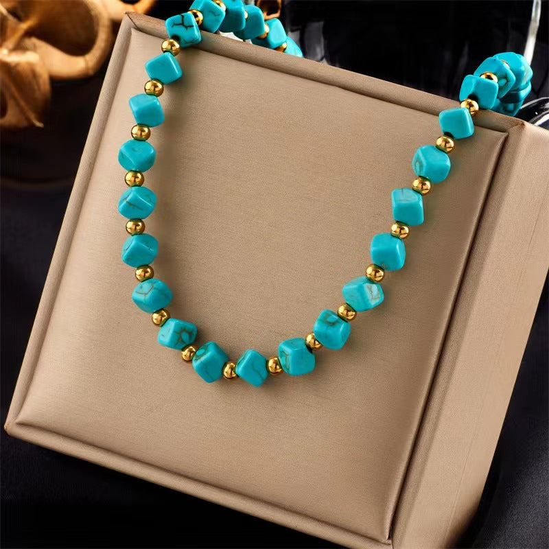 Türkise französische Retro-Perlenkette für Damen