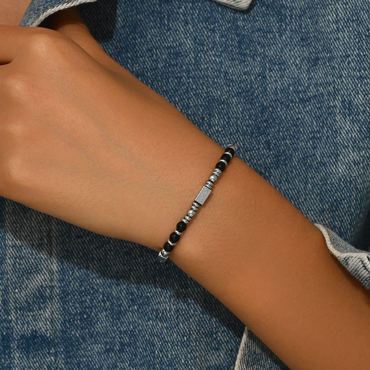 Pulsera de piedra natural estilo retro geométrico de nicho