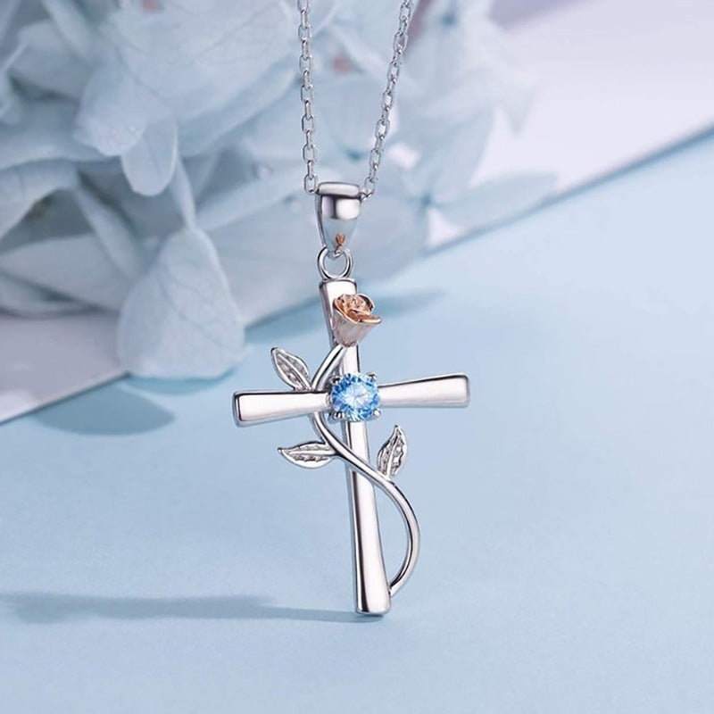 Rosenkreuz-Halskette mit Strass, modische Persönlichkeitsanhänger-Halskette als Valentinstagsgeschenk