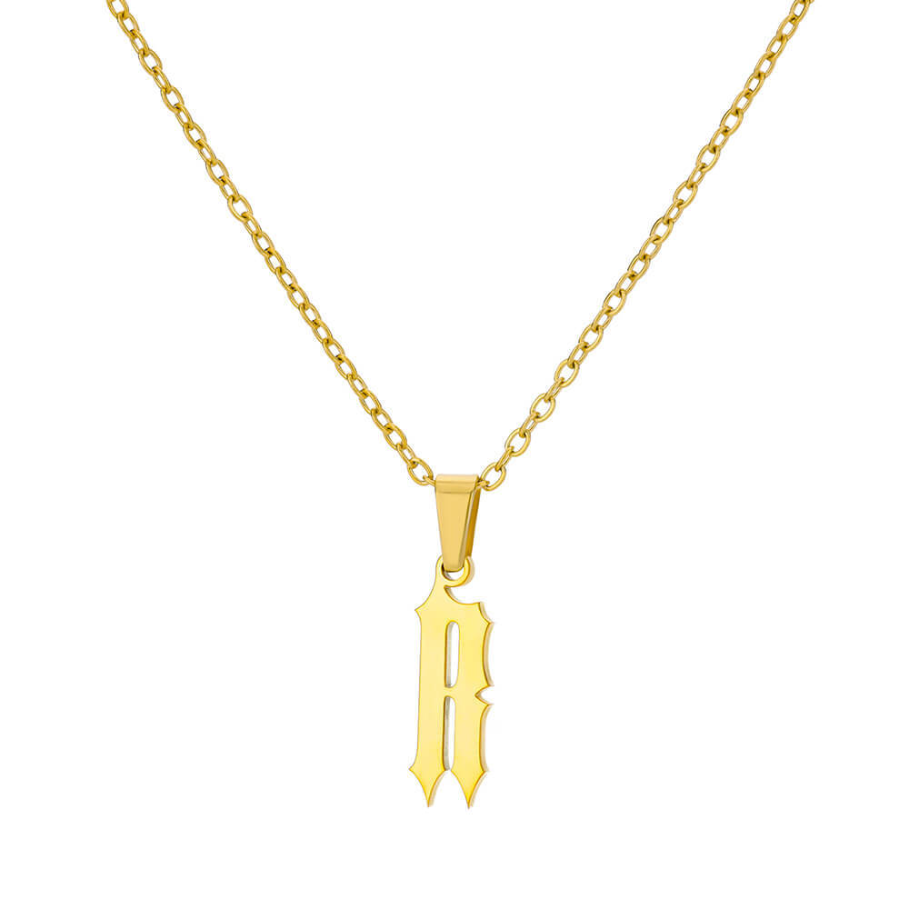 18K Gold Plating Stainless Steel Ancient English Letter Pendant Necklace