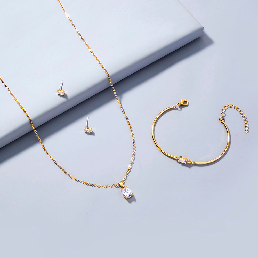 Modeschmuck-Set aus Halskette, Ohrringen und Armband, 3-teilig, aus Kupfer mit Mikro-Zirkonia