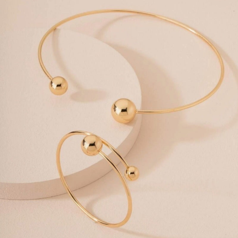 Gold Size Ball Dislocation Thin Open-end Bangle Bracelet Armband Suit