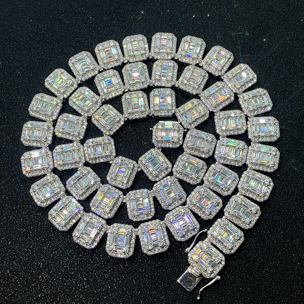 S925 Silber Inlay Rechteckige Moissanite Kubanische Gliederkette