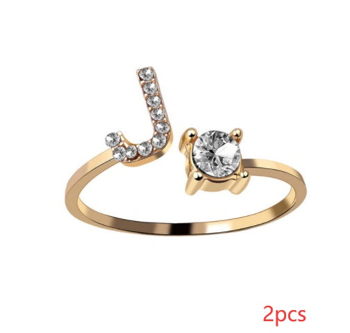 Nuevo Diseño Anillo Ajustable con Letra Inicial 26 Joyería de Moda para Mujeres Joyería Simple y Elegante