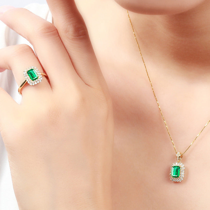 Vergoldet 18K Gelbgold Farbe Mode Smaragd Edelstein Simulation