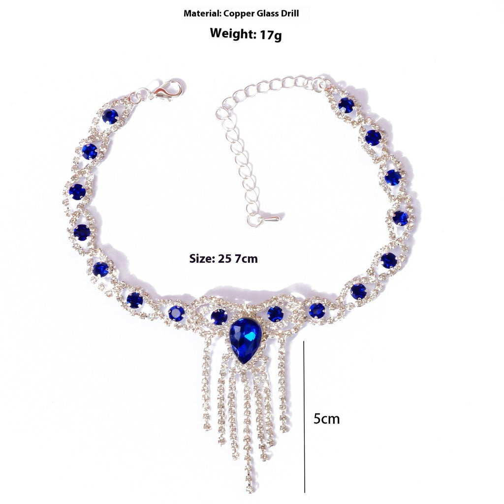 Mode Modestil Quaste Blau Strass Fußkettchen