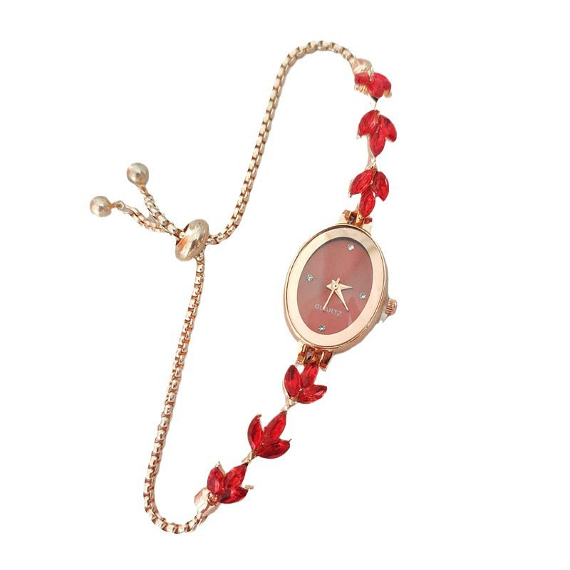 Reloj de pulsera de mujer Wheat Diamond de ajuste libre y tipo pull-out