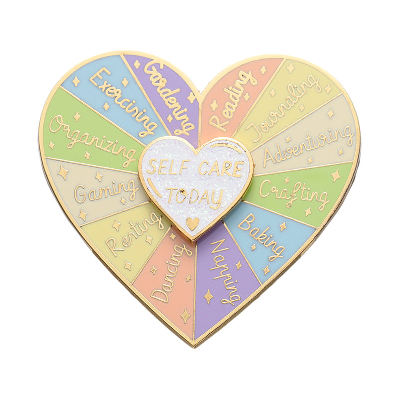Distintivo giratorio con forma de corazón doble capa para mujer