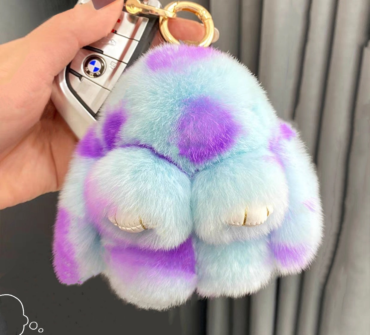 Llavero de Peluche con Colgante de Piel de Conejo