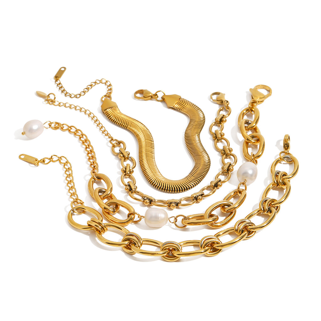 Damen-Armband aus Edelstahl mit Goldperle