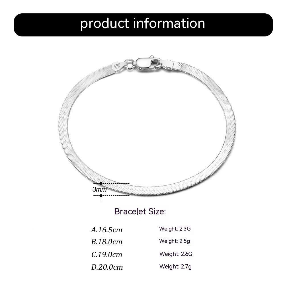 Armband S925 Sterlingsilber Flache Schlangenkette
