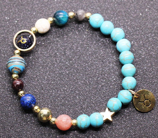 Pulsera de Cuentas de Turquesa de 8 mm con Diseño de Doce Constelaciones