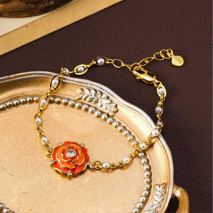 Schlichtes Temperament Öltröpfchenglasur Blumen Schmetterling Perlenarmband
