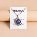 Collar con colgante de luna y 12 abalorios de cristal con signos del zodiaco para mujer y niña