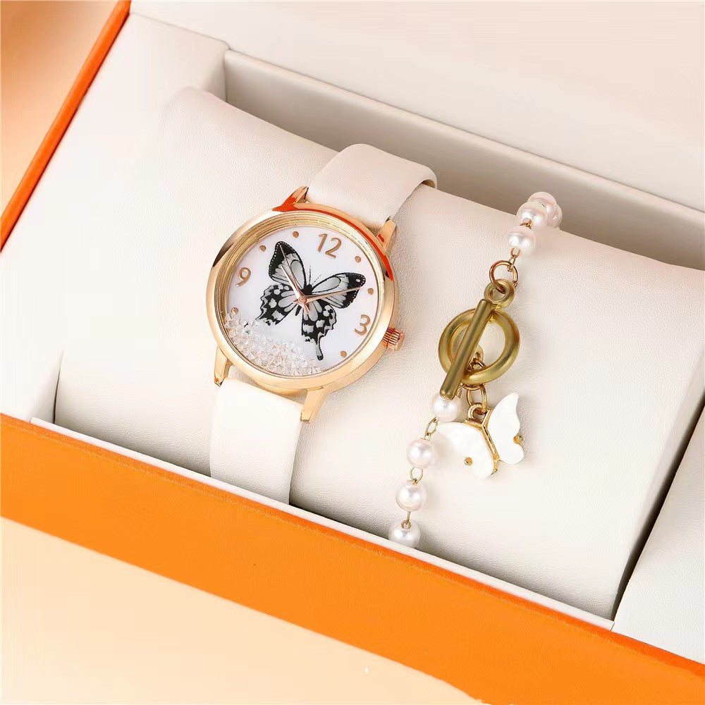 Reloj de cuarzo con diamantes de imitación y mariposa con números de moda para mujer