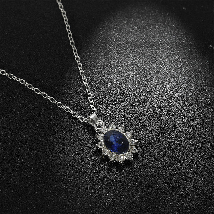 Saphir-Halskette Anzug Mode SONNENBLUME Zirkon-Ohrstecker