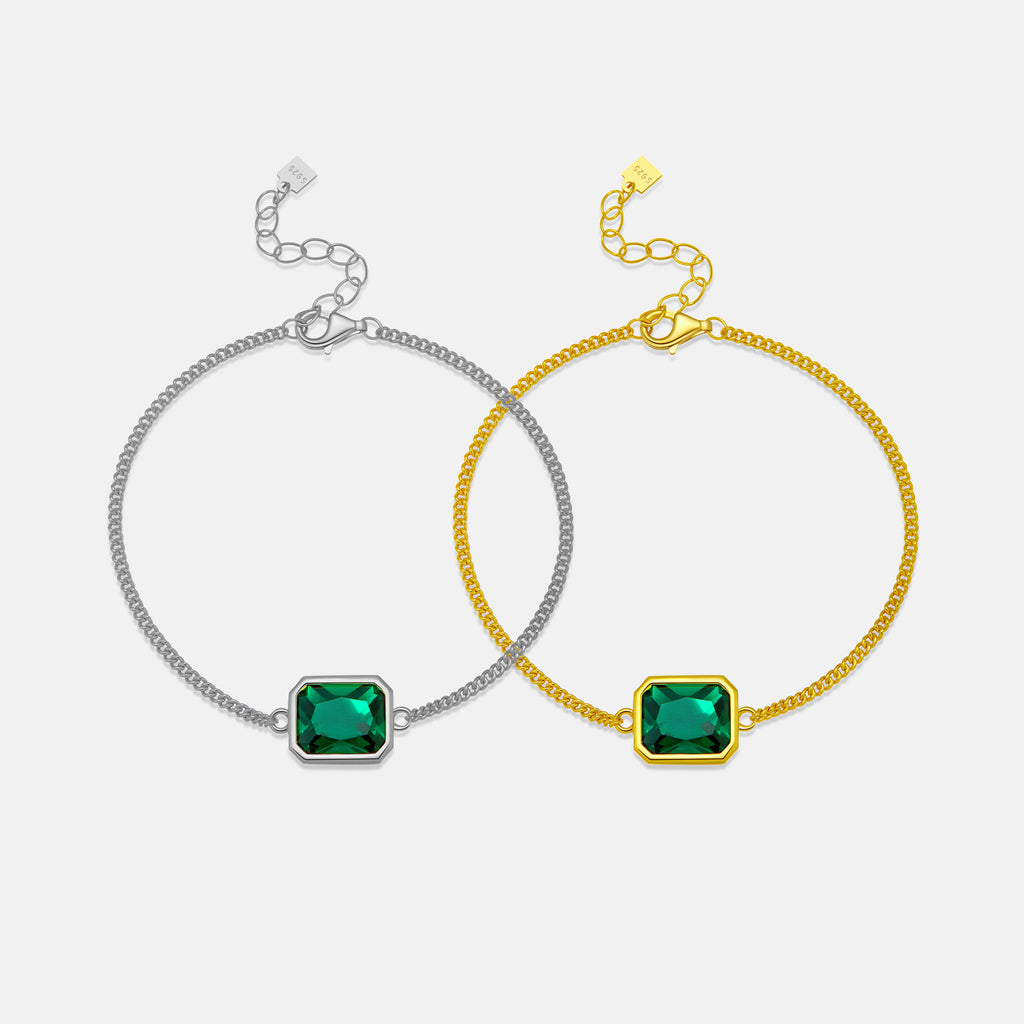 Pulsera de circonita verde de plata de ley 925 simple y a la moda para mujer