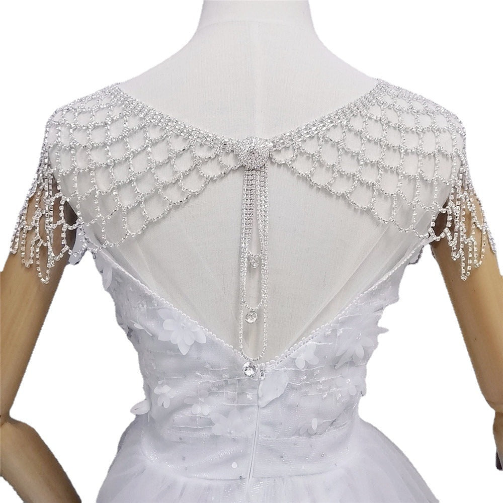Moda Diamantes de imitación Malla Hueco Borla Larga Colgante Cadena de Hombro Boda Nupcial Vestido de Noche Mantón de Cristal