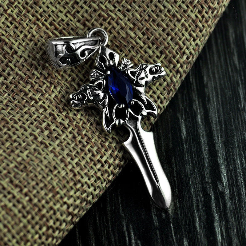 S925 Silber Vintage Kreuz Halskette Herren Persönlichkeit Anhänger