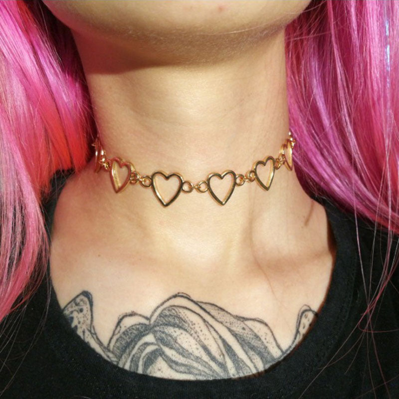 Hohle koreanische süße Liebesherz-Halskette, Statement-Freundin-Geschenk, niedliche zweifarbige Halskette, Schmuck