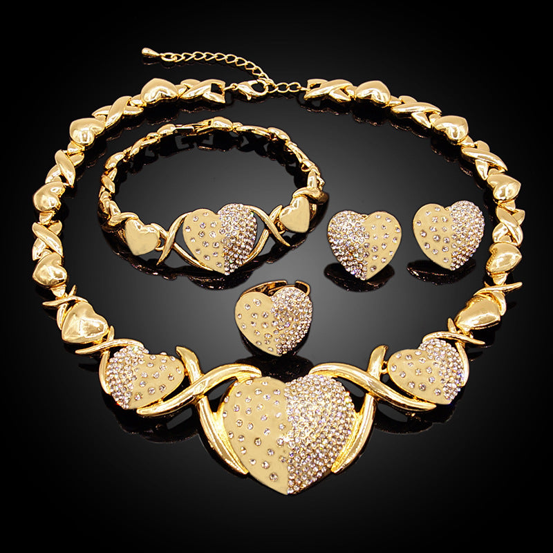 Schmuckset aus Zinklegierung: Halskette, Ohrringe, Armband, Ring
