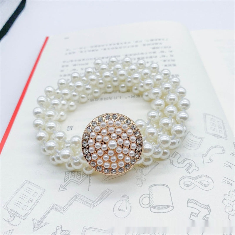 Joyería de moda para mujer, cadena de cintura con perlas blancas