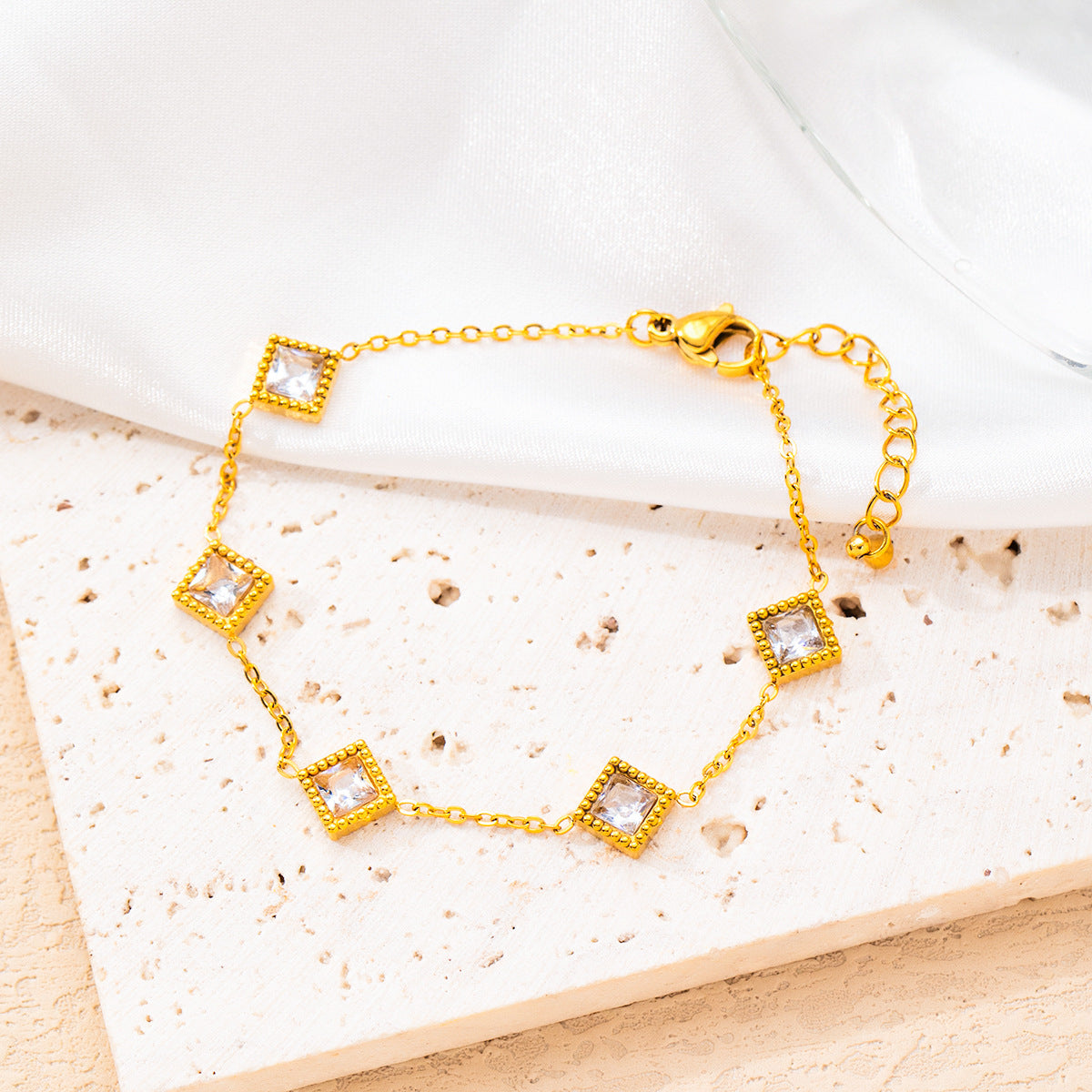 Pulsera retro geométrica cuadrada sencilla para mujer