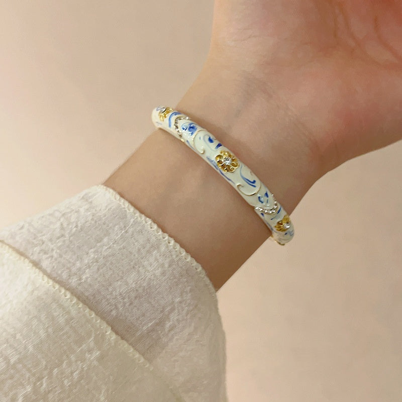 Cloisonne Bracelet Enamel Blue And White Porcelain Vintage Jewelry
