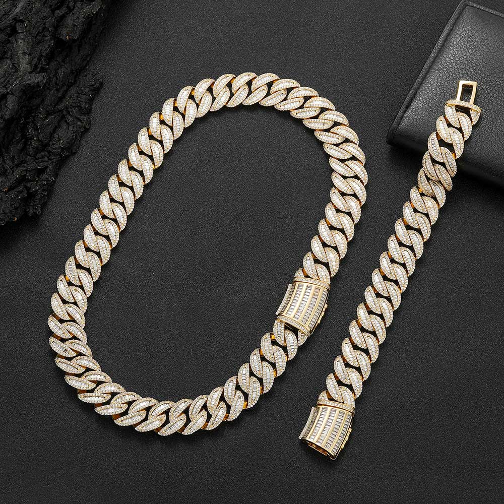 Hip Hop 15mm20mm Halskette Miami Schnalle Kubanische Kette Echt Vergoldet Armband