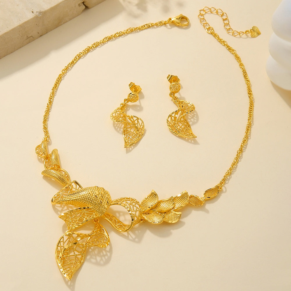 Braut Halskette Ohrringe Hohl Geschnitzter Schmuck