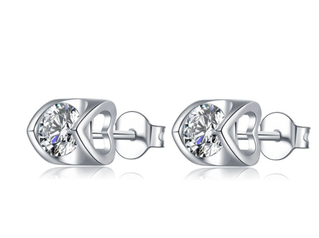 S925 Sterling Silber eingelegter Moissanit Ohrstecker Halskette zweiteiliges Set