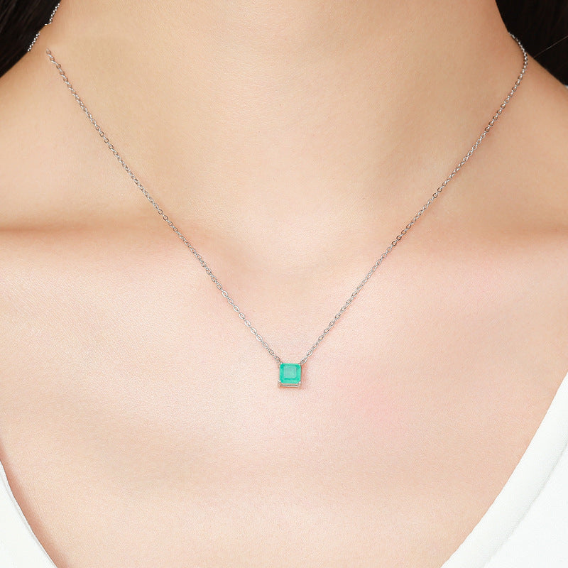 Temperament S925 Sterling Silber Imitation Paraiba Turmalin Halskette