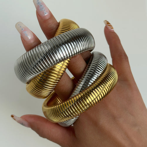 18K Echt Vergoldet Titan Edelstahl Vintage Doppel Elastisches Zigeuner Armband
