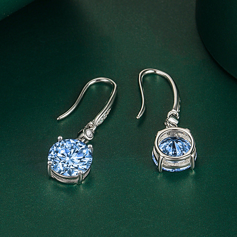 Pendientes de lujo con diamante amarillo de un solo diamante redondo y gancho para la oreja