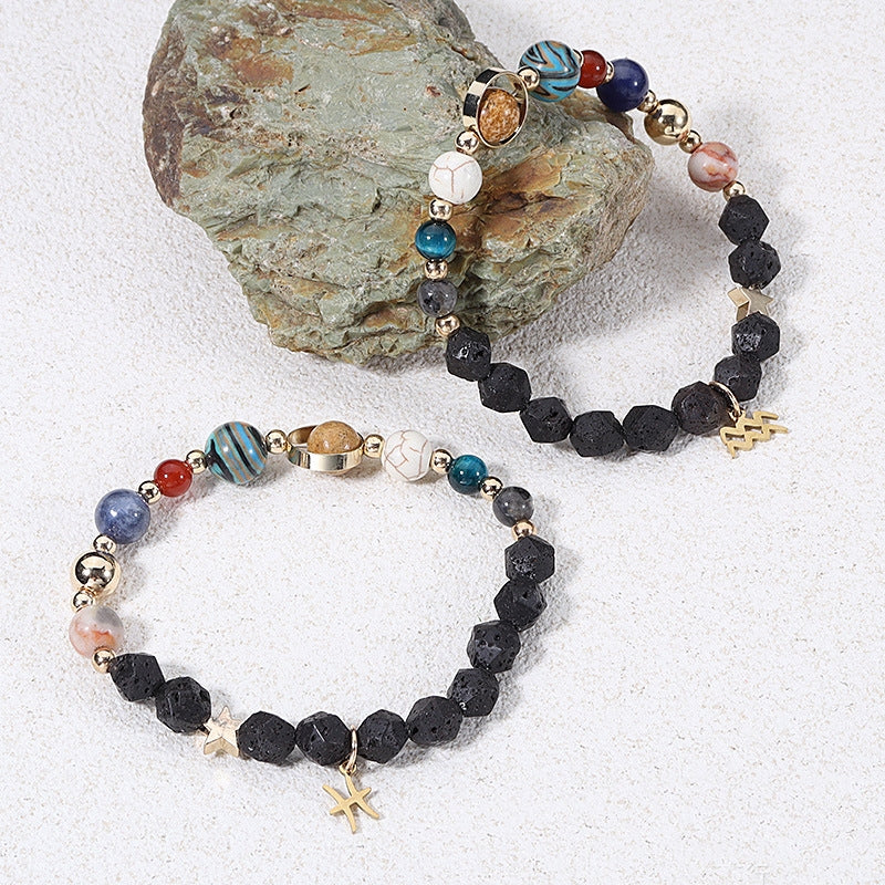 Natural Volcanic Rock Twelve Constellations Bracelets Fashion European And American Style